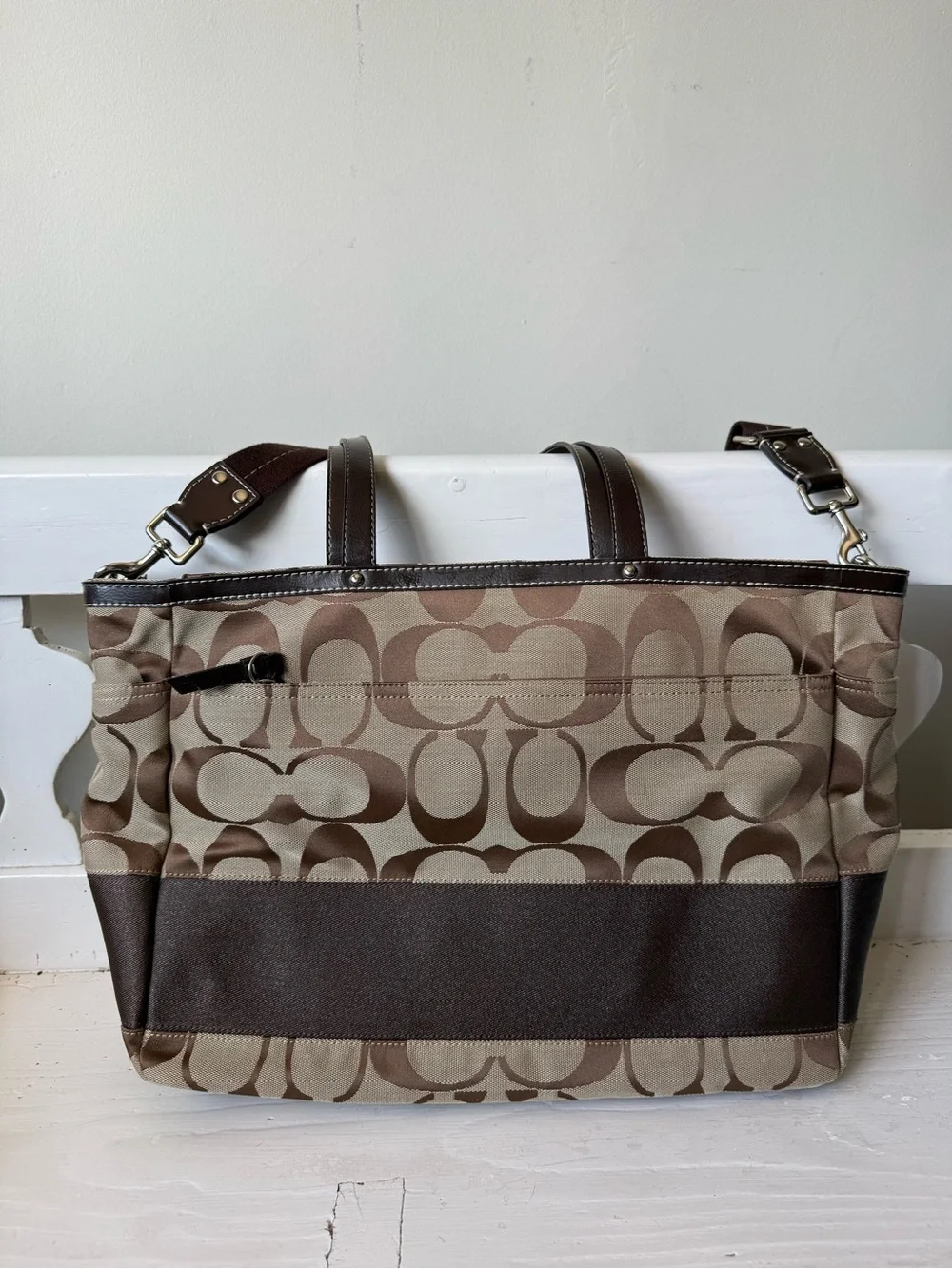 Coach Brown Signature Canvas Duffel Bag Diaper Baby Bag